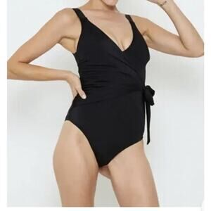 We Are HAH Wrap It Up One Piece Wrap Style Swimsuit Black Sz Sm Slimming - NWT